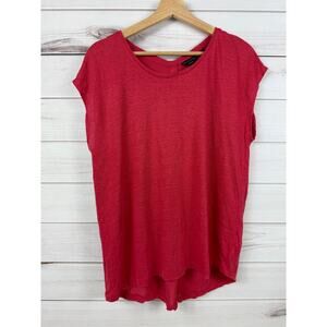 Tahari Red 100% Linen‎ Scoop Neck Button Down Back Top Womens Size XL